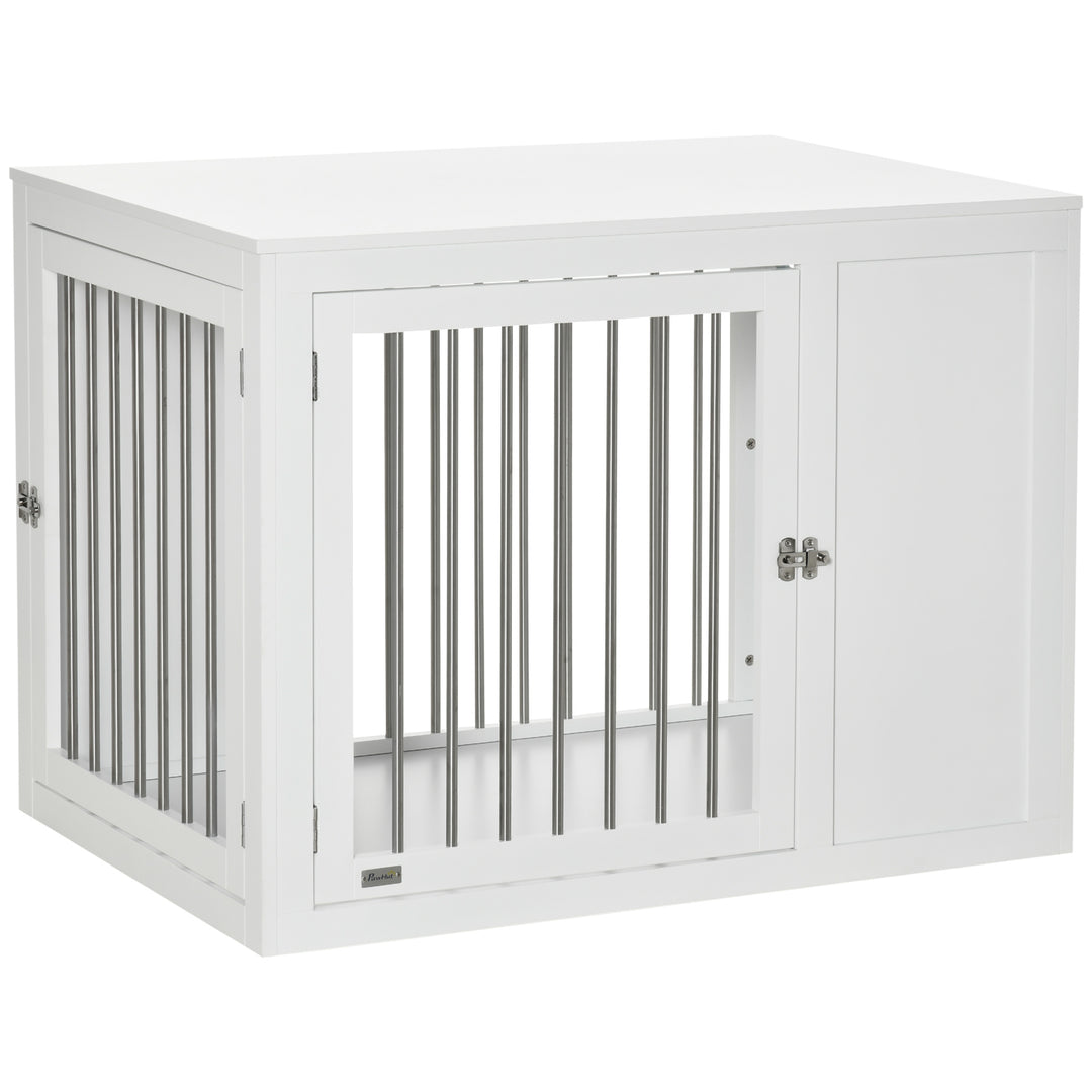 2-in-1 Dog Cage and Side Table, with Two Lockable Doors, for Medium Large Dogs - White