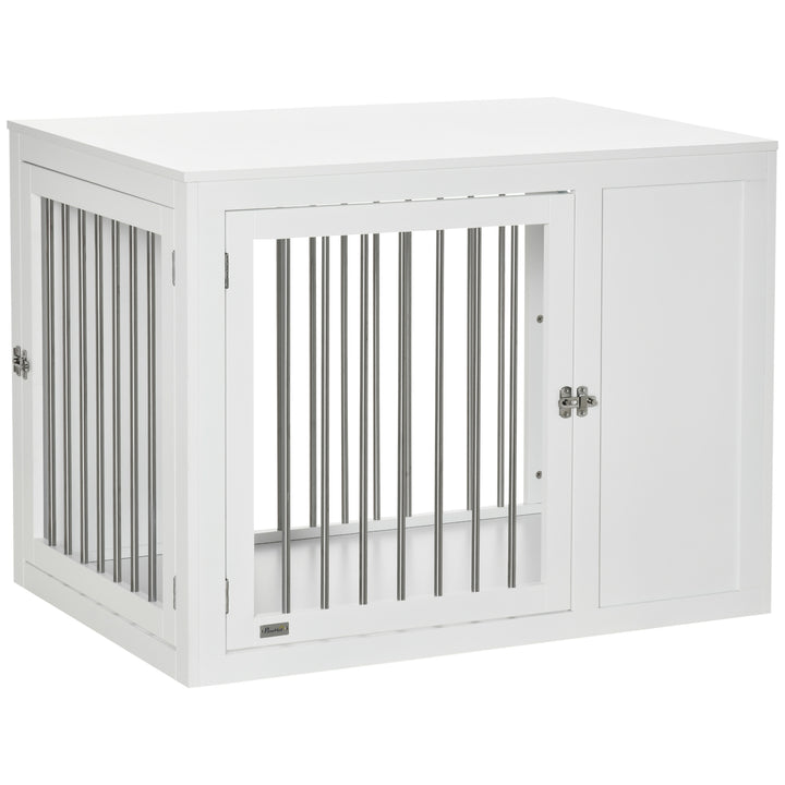 2-in-1 Dog Cage and Side Table, with Two Lockable Doors, for Medium Large Dogs - White