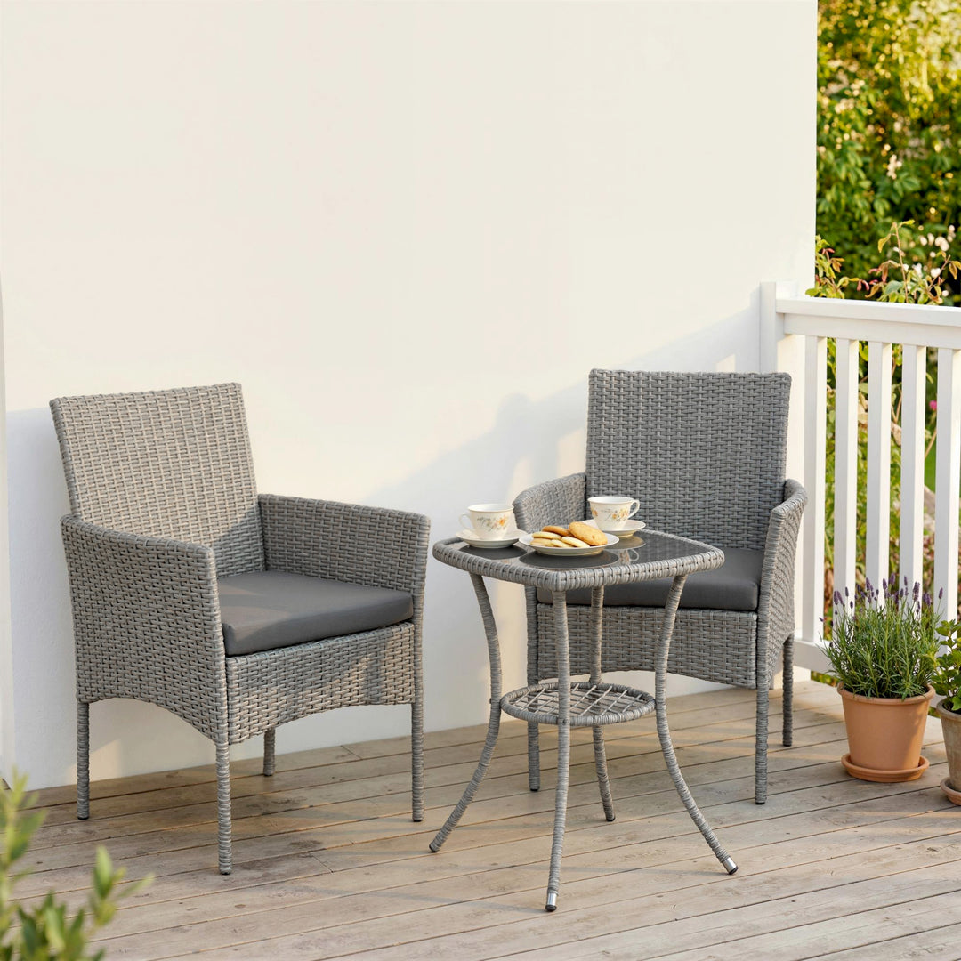 3 Piece Rattan Bistro Set, PE Wicker Garden Furniture Conversation Set