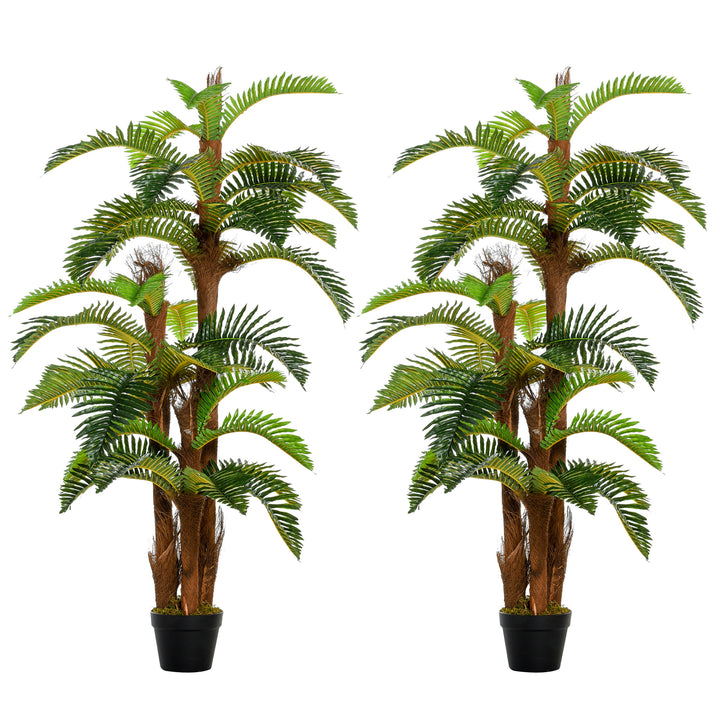 Outsunny Set of 2 Artificial Plant Tropical Palm in Pot, Fake Plants for Home Indoor Outdoor Decor, 150cm, Green | Aosom UK