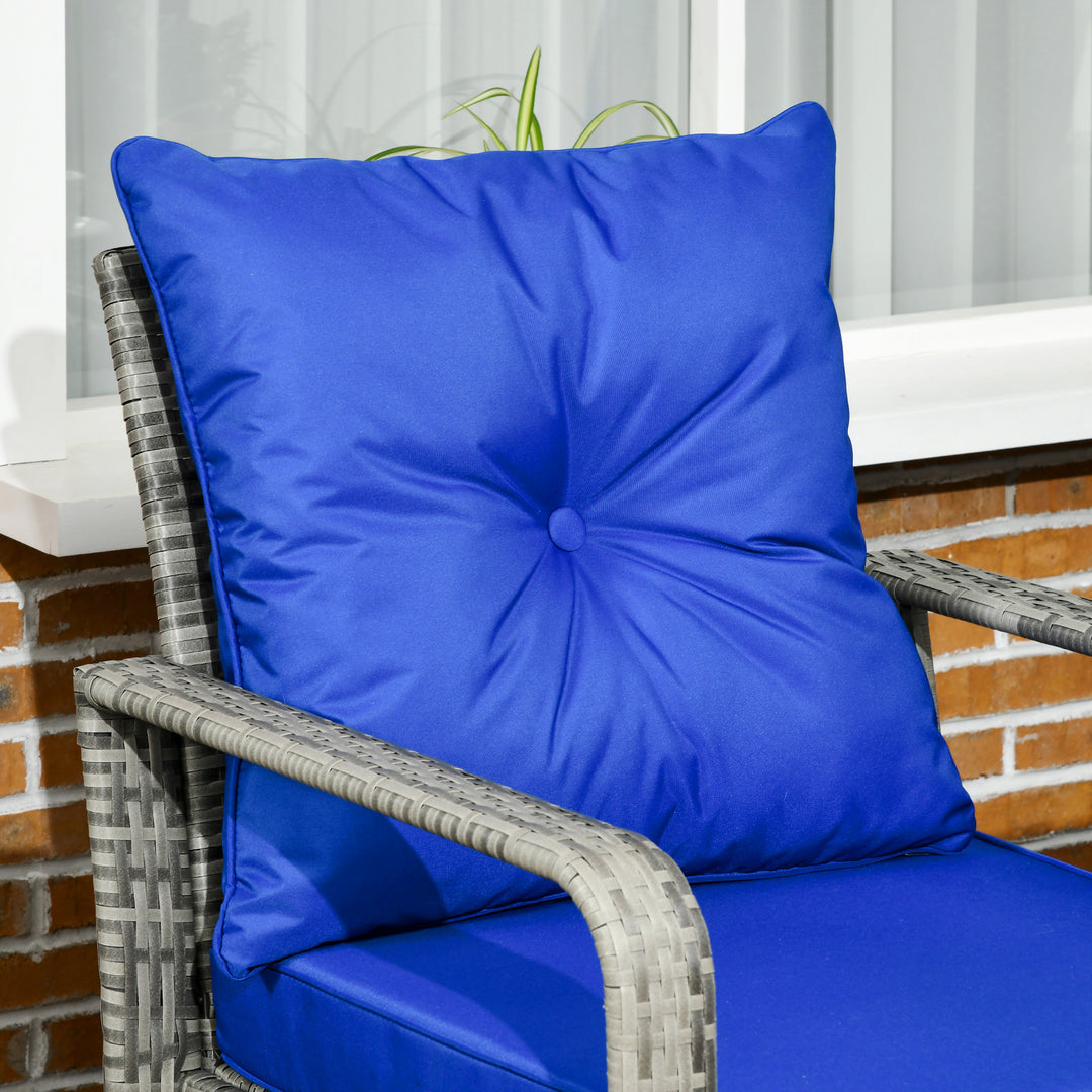 MCL 3 Pieces Rattan Bistro Set, Wicker Garden Furniture Set with Storage Coffee Table and Chairs, Thickened Cushions for Outdoor, Patio, Balcony, Blue