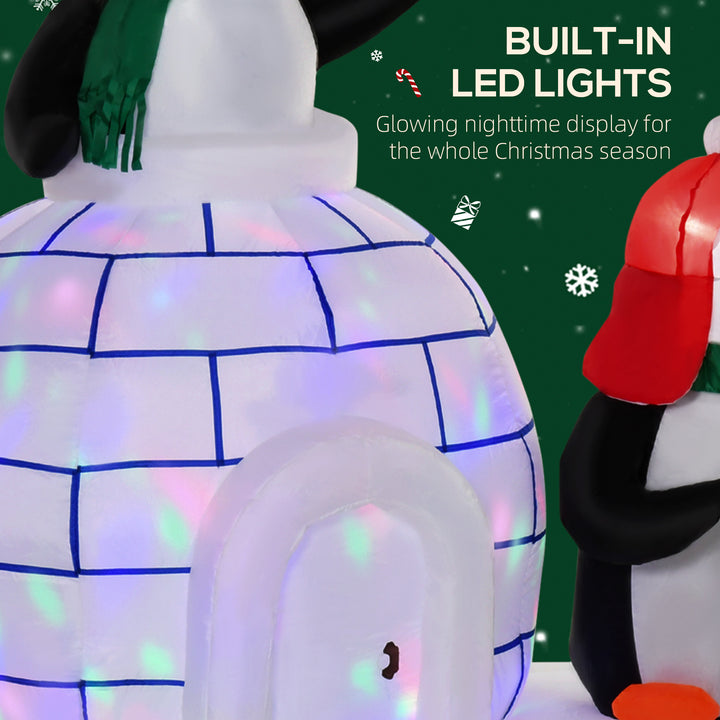 MCL 5ft Christmas Inflatable Two Penguins Wearing a Scarf with Ice House Blow Up Decor Home Indoors with Built-in LED Lights Outdoor Toys in Lawn Garden