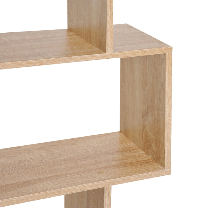 Bookcase, 6 Tier Shelf S Shaped Bookshelf, Storage Unit, Display Shelf for Living Room, Bedroom, Home Office, Plant, Oak