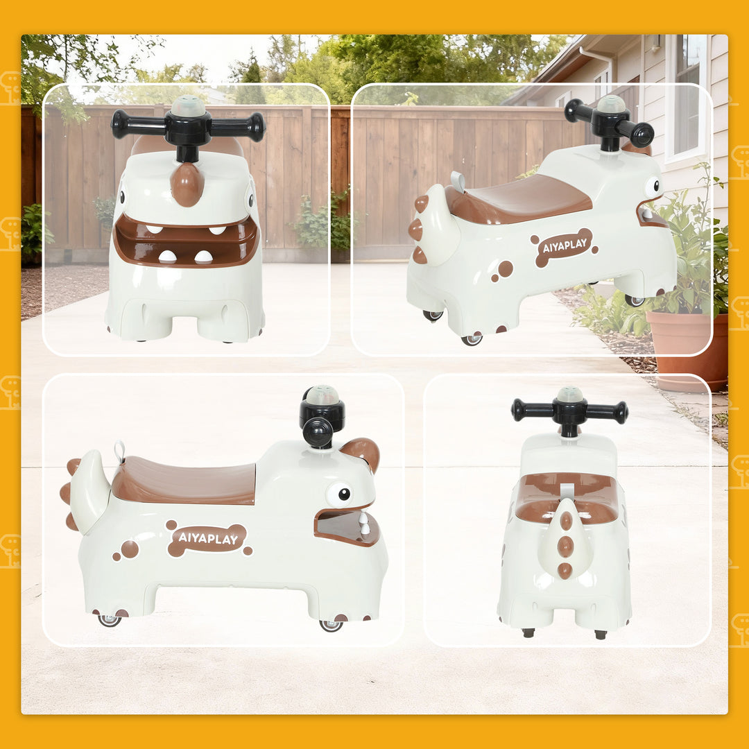 Kids Ride On Car, Dinosaur Foot to Floor Slider with Storage, Toddler Walker with Light, Sounds