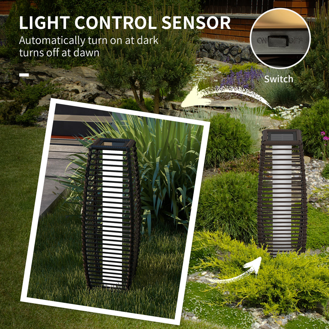 Rattan Solar Floor Lamp, 68cm Tall Outdoor Garden Lantern Pathway Light &amp; Decorative Lighting with Auto On/Off LED Lights, IP44, for Porch, Yard, Courtyard, Deck, Brown
