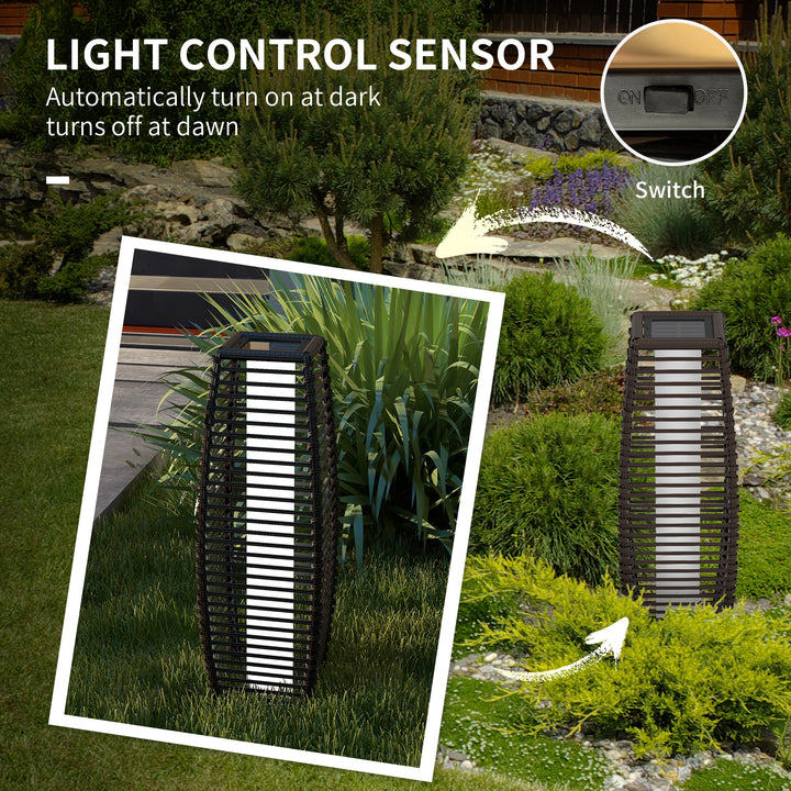 Rattan Solar Floor Lamp, 68cm Tall Outdoor Garden Lantern Pathway Light &amp; Decorative Lighting with Auto On/Off LED Lights, IP44, for Porch, Yard, Courtyard, Deck, Brown