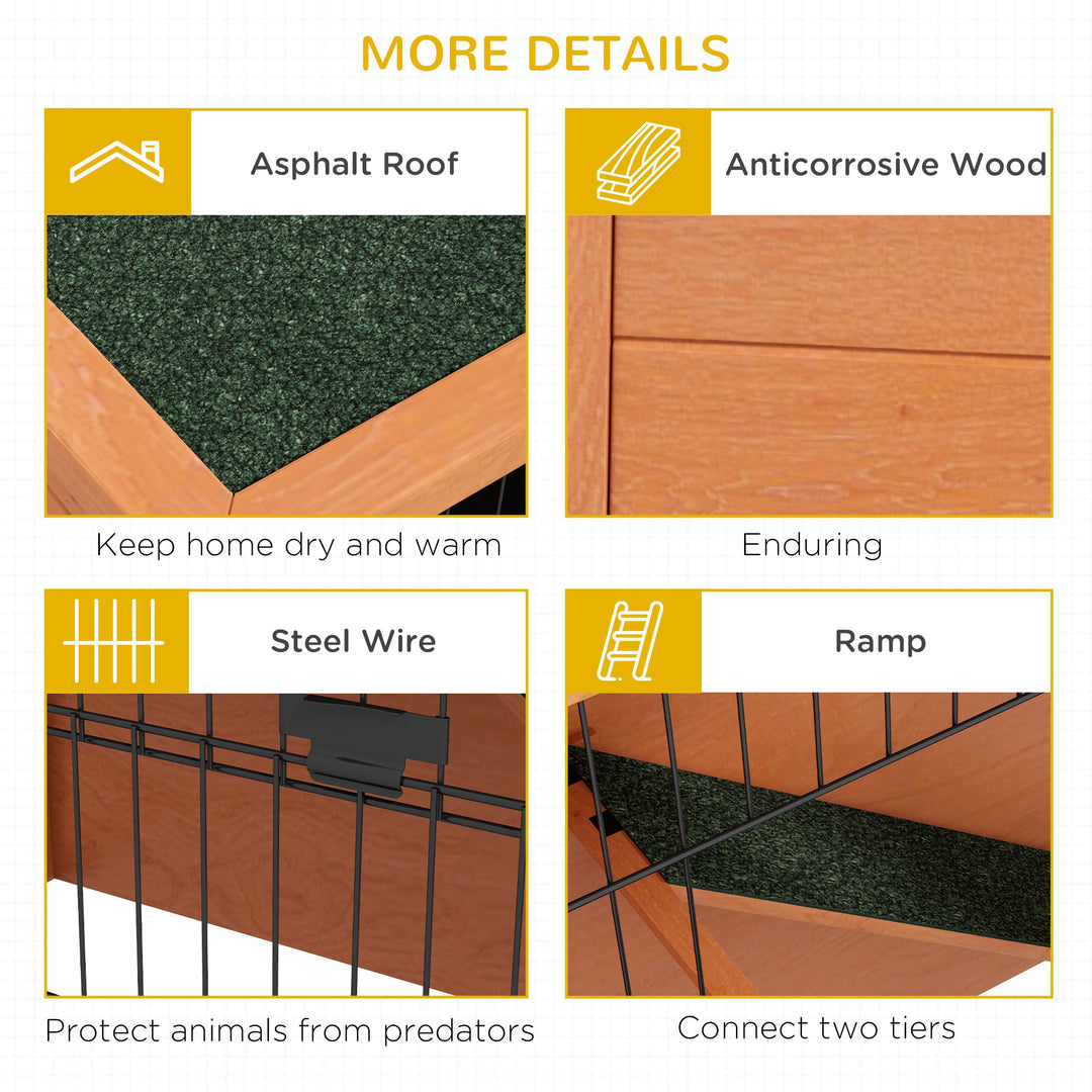 Two-Tier Antiseptic Wood Rabbit Hutch, 92cm Guinea Pig Hutch with Run - Orange
