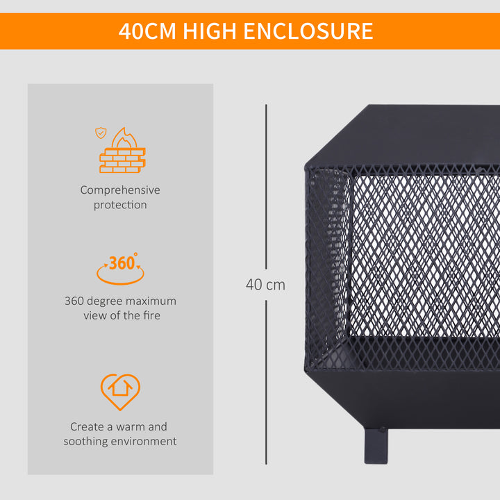 Outsunny Outdoor Square Fire Pit, Metal Mesh Firepit with Lid, Log Grate, Poker, Ideal for Backyard, Camping, Wood Burning, 44x44x40cm, Black.