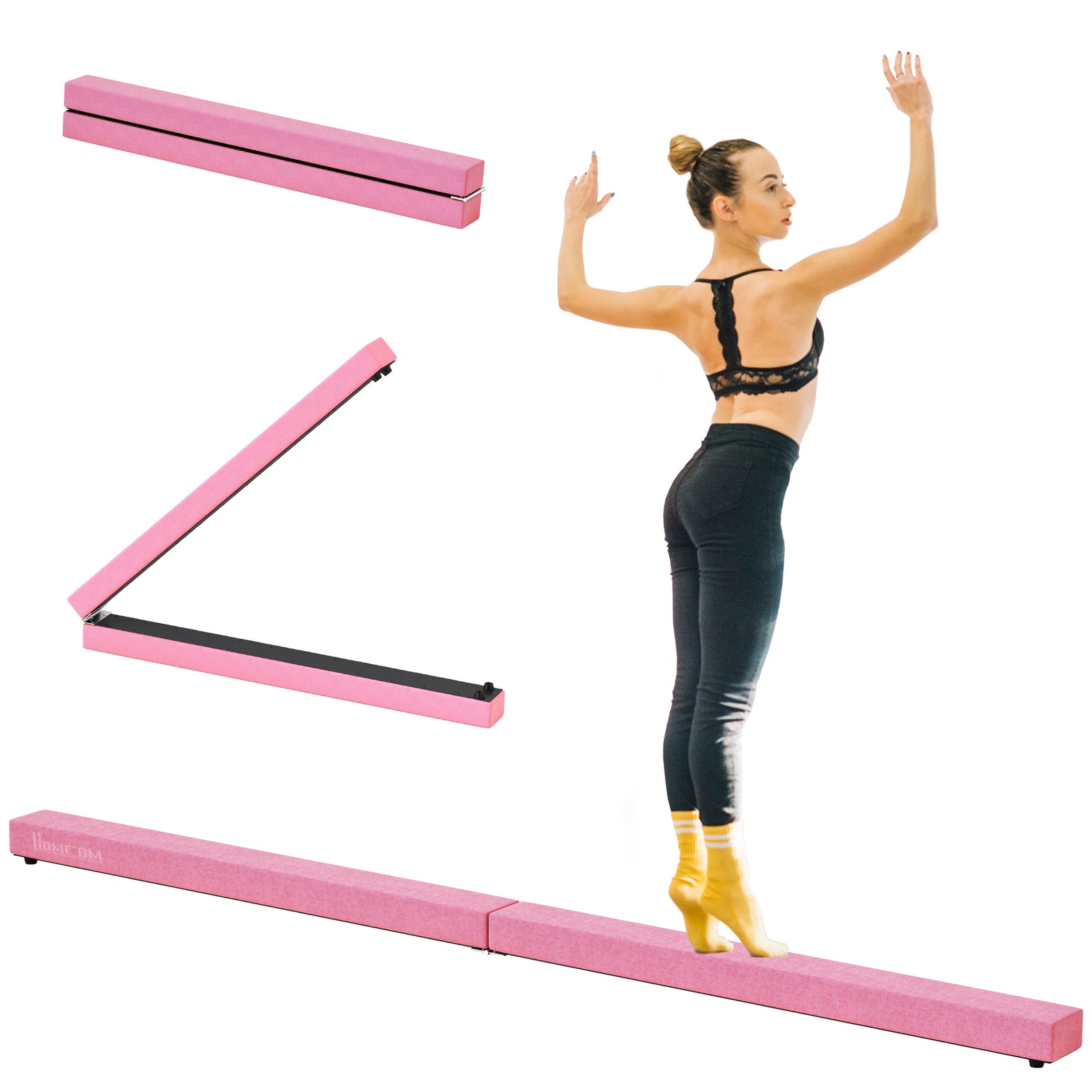 2.4M 8FT Gymnastics Folding Balance Beam Home Gym Training Exercise Sports - Pink