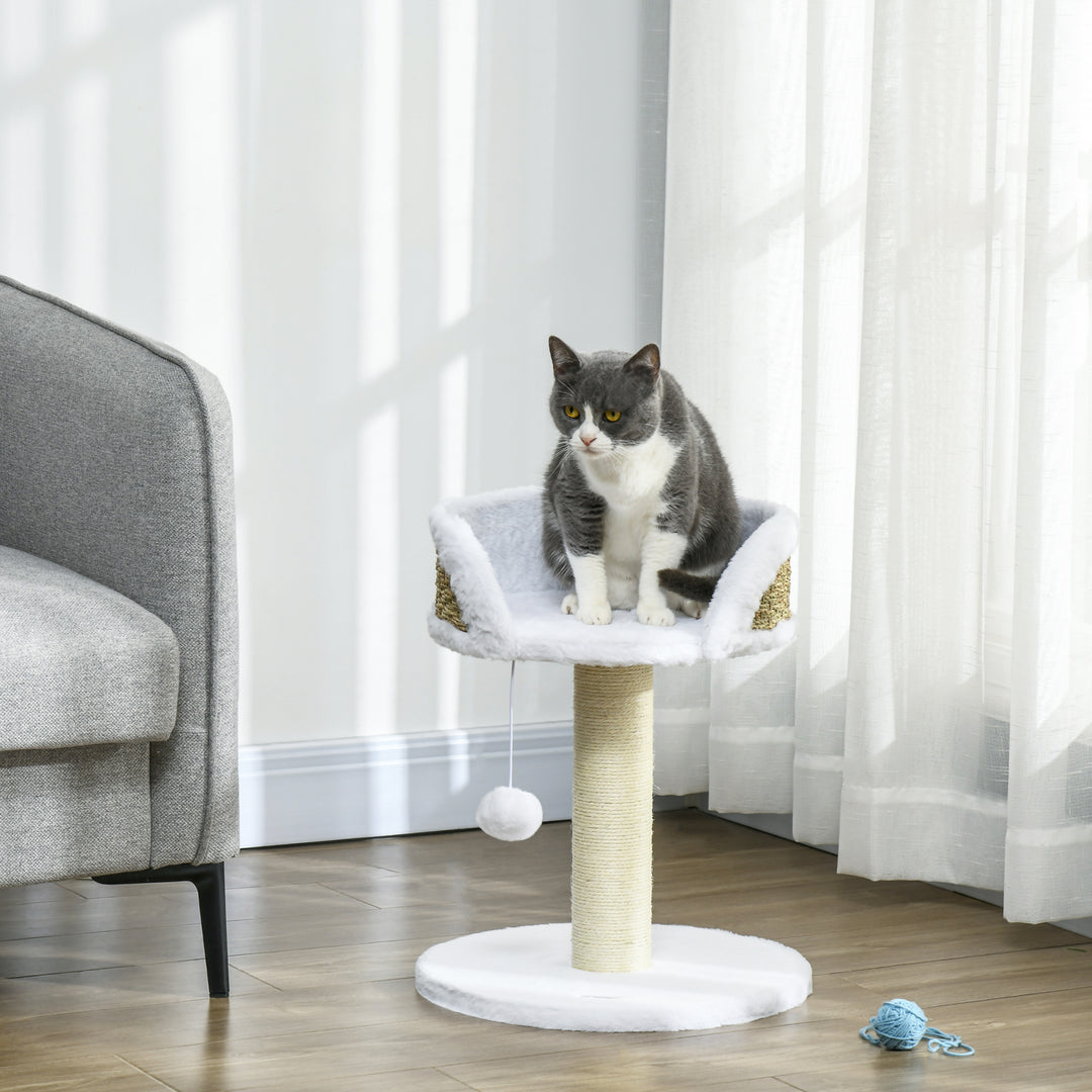 PawHut Cat Tree Tower with Scratching Posts, White