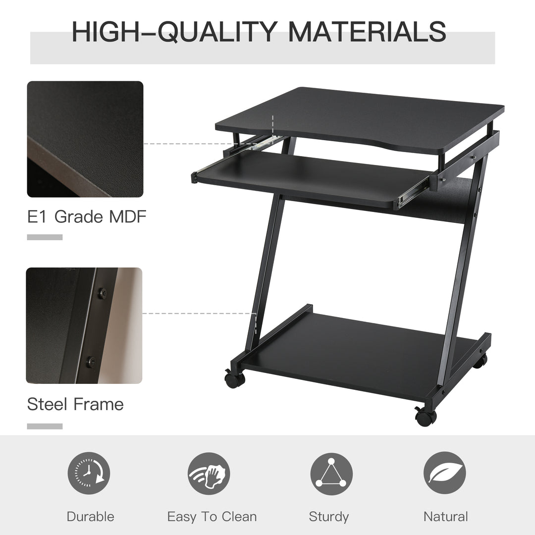 Movable Computer Desk with 4 Moving Wheels Sliding Keyboard Tray Home Office Workstation Black
