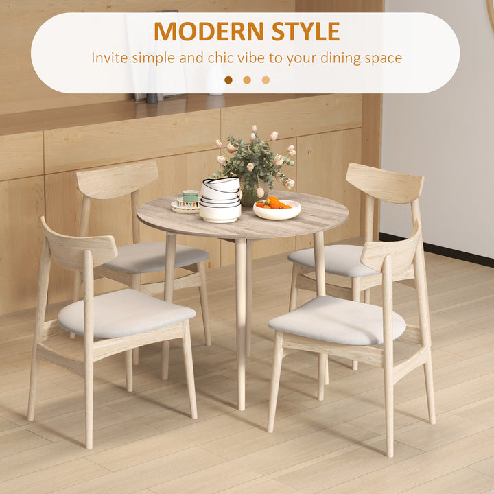 Folding Dining Table for 4, Round Drop Leaf Table, Modern Space Saving Small Kitchen Table with Wood Legs for Dining Room, Natural