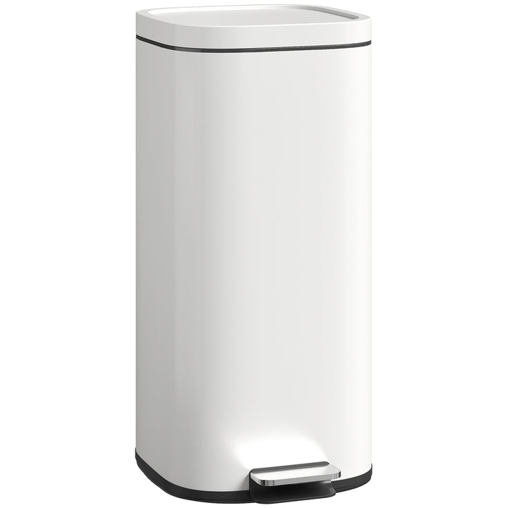 MCL 30L Kitchen Bin, Compact Pedal Bin with Soft-Close and Stay-Open Lid, Removable Bucket for Kitchen, Home, Office, Cream