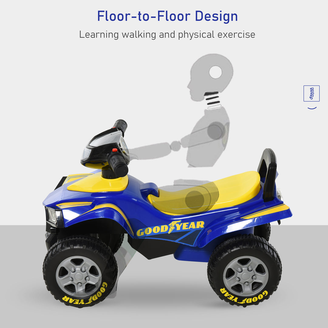 Baby Quad Bike Kids Ride On Car Goodyear Licensed Walker Foot To Floor Slider NO POWER w/ Lights Horn Storage Blue for 18-36 Months