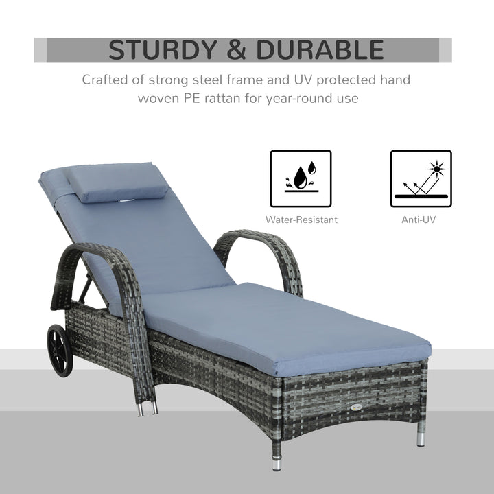 2PC Rattan Sun Lounger Recliner Bed Reclining Chair Patio Garden Outdoor Wicker Weave Adjustable Headrest with Fire Retardant Cushion – Grey