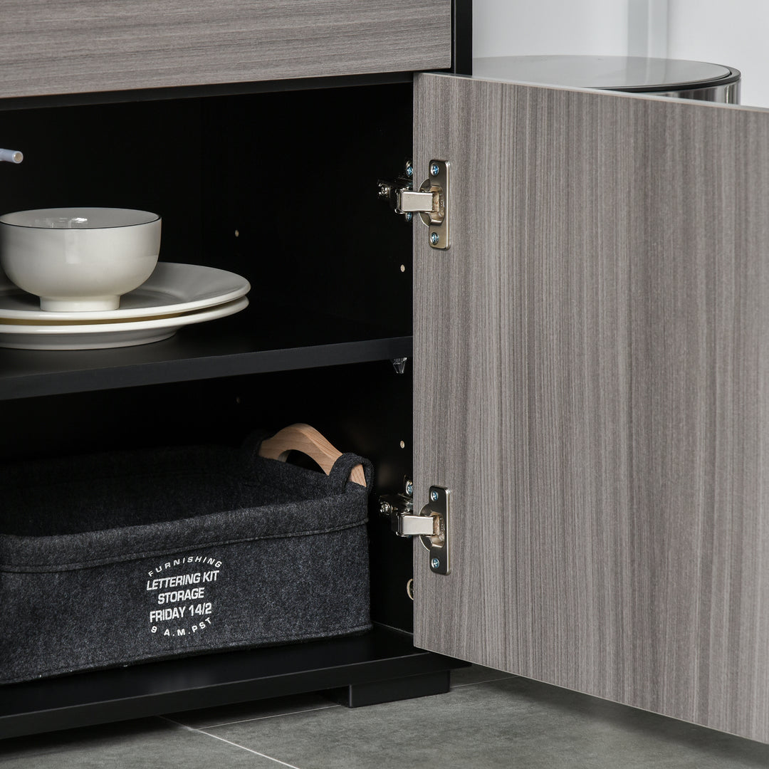 High Gloss Frame Sideboard, Push-Open Design with 2 Drawer for Living Room, Bedroom, 74H x 79W x 36Dcm, Light Grey and Black