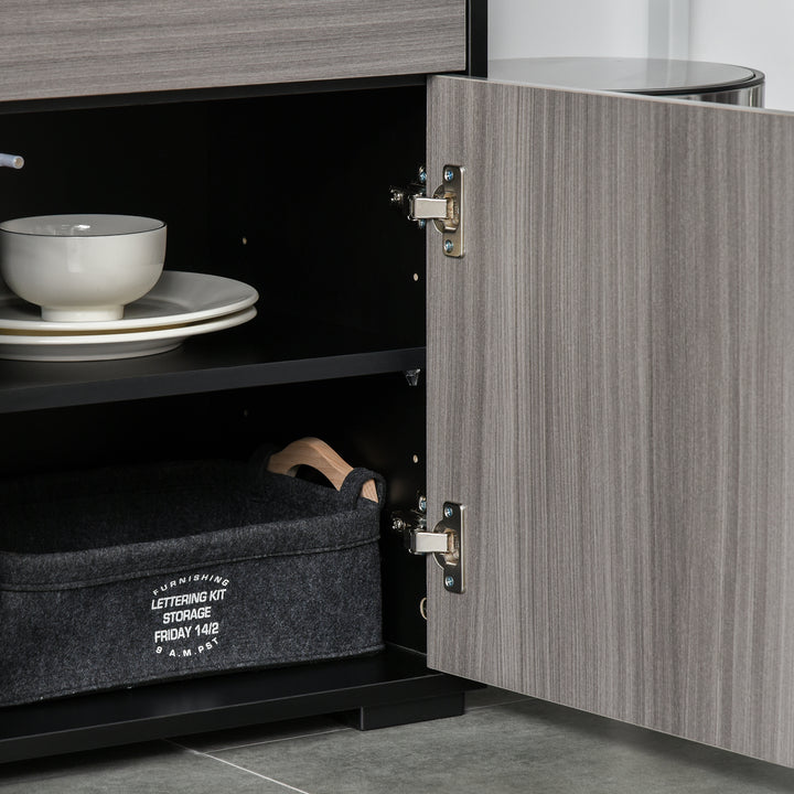 High Gloss Frame Sideboard, Push-Open Design with 2 Drawer for Living Room, Bedroom, 74H x 79W x 36Dcm, Light Grey and Black