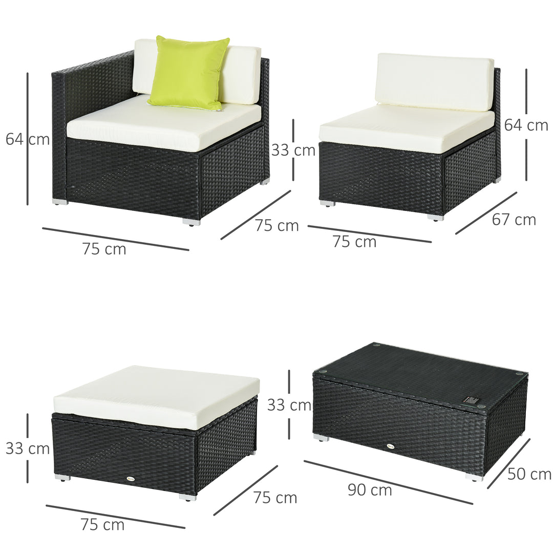 4-Seater Rattan Sofa Set Set Garden Outdoor Sectional Sofa Coffee Table Metal Frame w/Cushion Pillows-Black