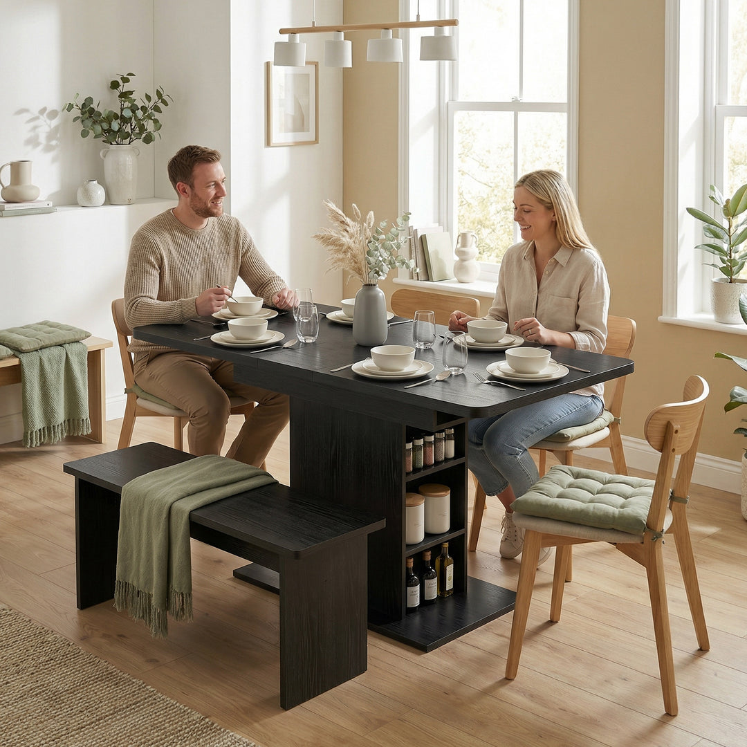 Extendable Dining Table for 4-6 People, 110-130cm Kitchen Table with 6