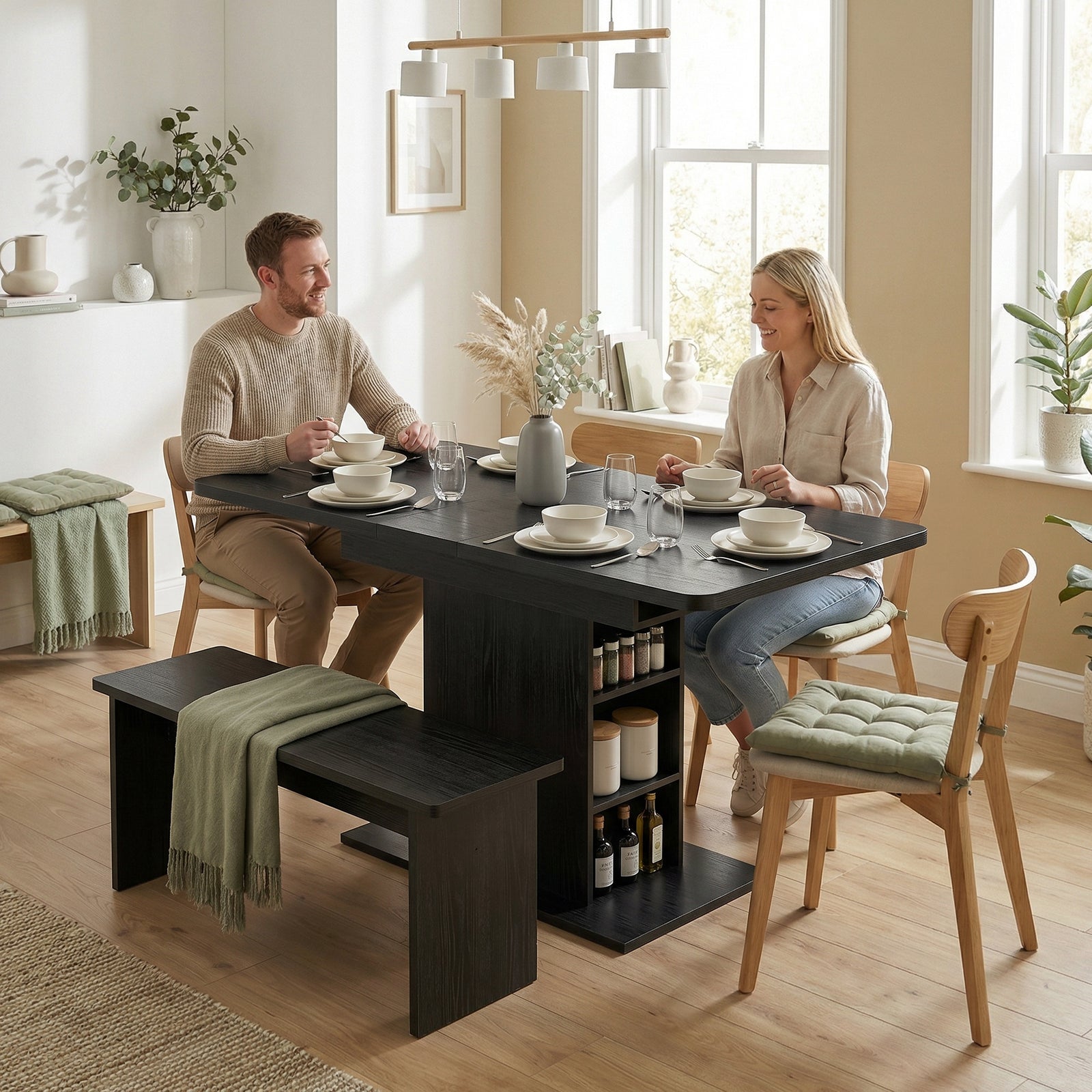 Extendable Dining Table for 4-6 People, 110-130cm Kitchen Table with 6