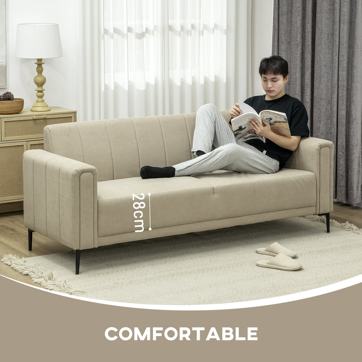 3 Seater Sofa, Modern Fabric Sofa Couch, Channel Tufted Upholstered Sofa Settee for Living Room, Guest Room, Bedroom, Home Office, Khaki