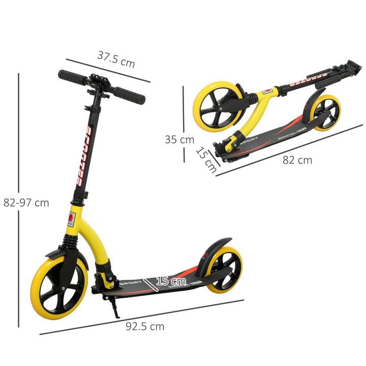 Foldable Kick Scooter with Double Shock Absorption and Big Wheels, Height Adjustable Aluminium Frame Big Wheel Scooter for 14+ Teens Adult - Yellow