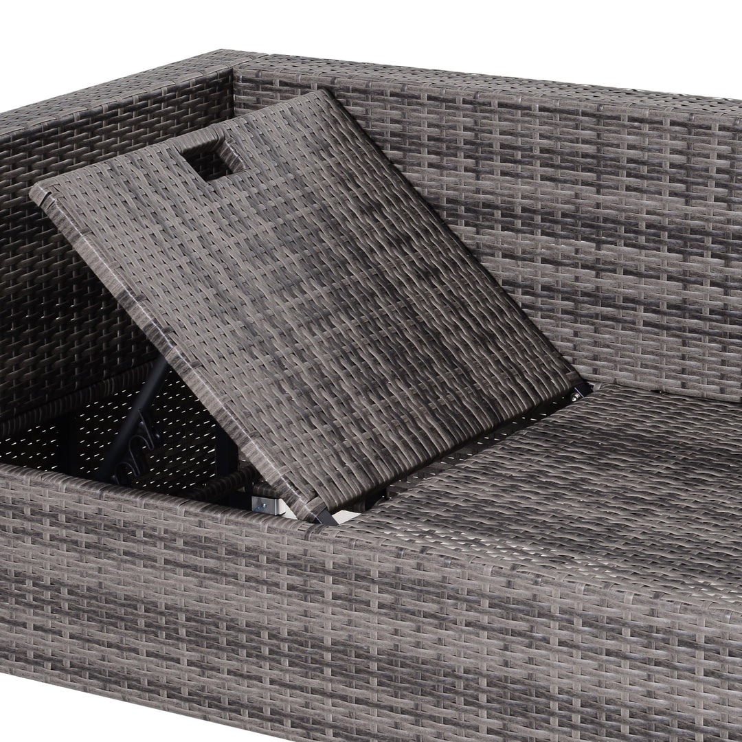3PC Rattan Garden Furniture Storage Sofa Set 4 Seater Wicker Coffee Table Conservatory Sun Lounger Reclining Set Outdoor Weave with Cushion Grey