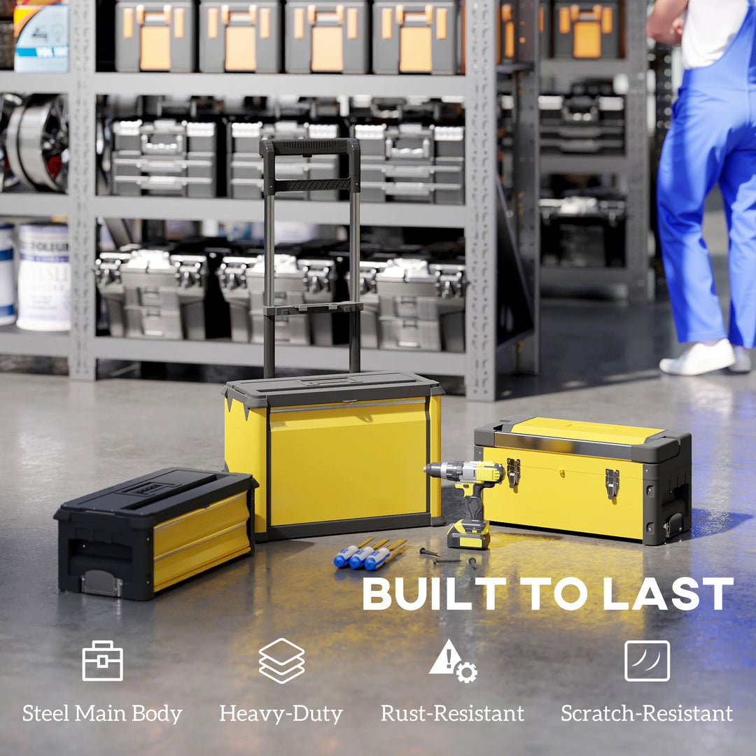 3-in-1 Stackable Rolling Tool Box - Yellow