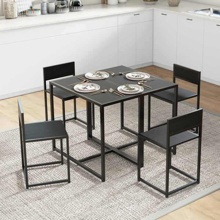 Dining Table and Chairs Set 2, Dining Room Sets, Rectangular Space Saving Table and 2 Chairs for Compact Kitchens, Steel Frame, Black