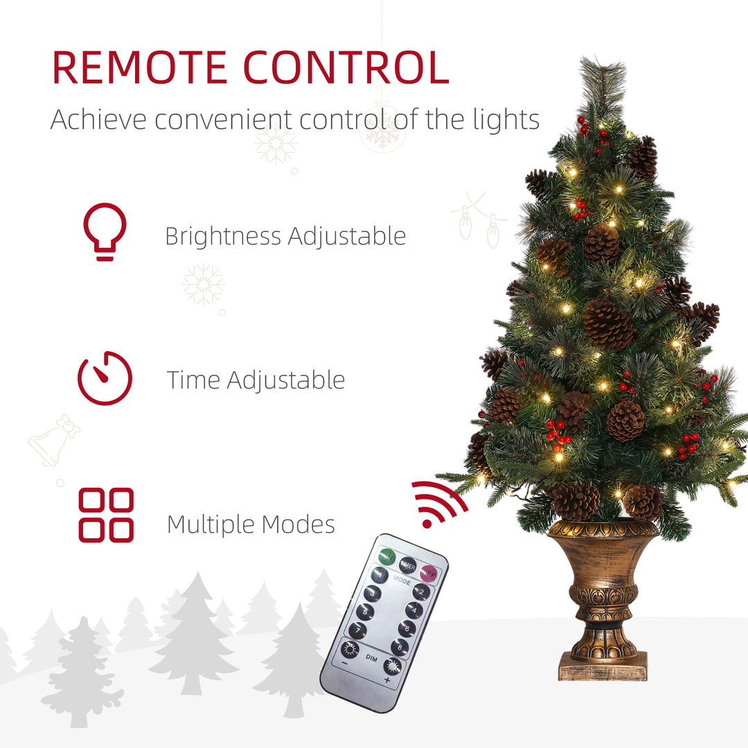 4ft Artificial Christmas Tree with 60 Warm White LED Lights, 8 Modes and Remote, Realistic Xmas Tree with Trophy Stand for Party Decoration, Green