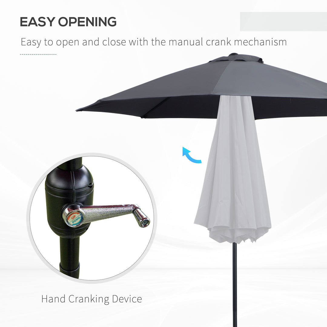 2.7M Garden Parasol Umbrella with Glass Fibre Ribs and Aluminium Frame, Tilting Sun Shade Shelter Canopy, Charcoal Grey