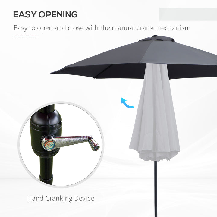 2.7M Garden Parasol Umbrella with Glass Fibre Ribs and Aluminium Frame, Tilting Sun Shade Shelter Canopy, Charcoal Grey