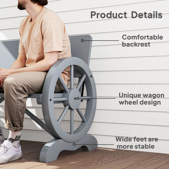 Fir Wood 2-Seater Outdoor Garden Wagon Wheel Bench, Grey