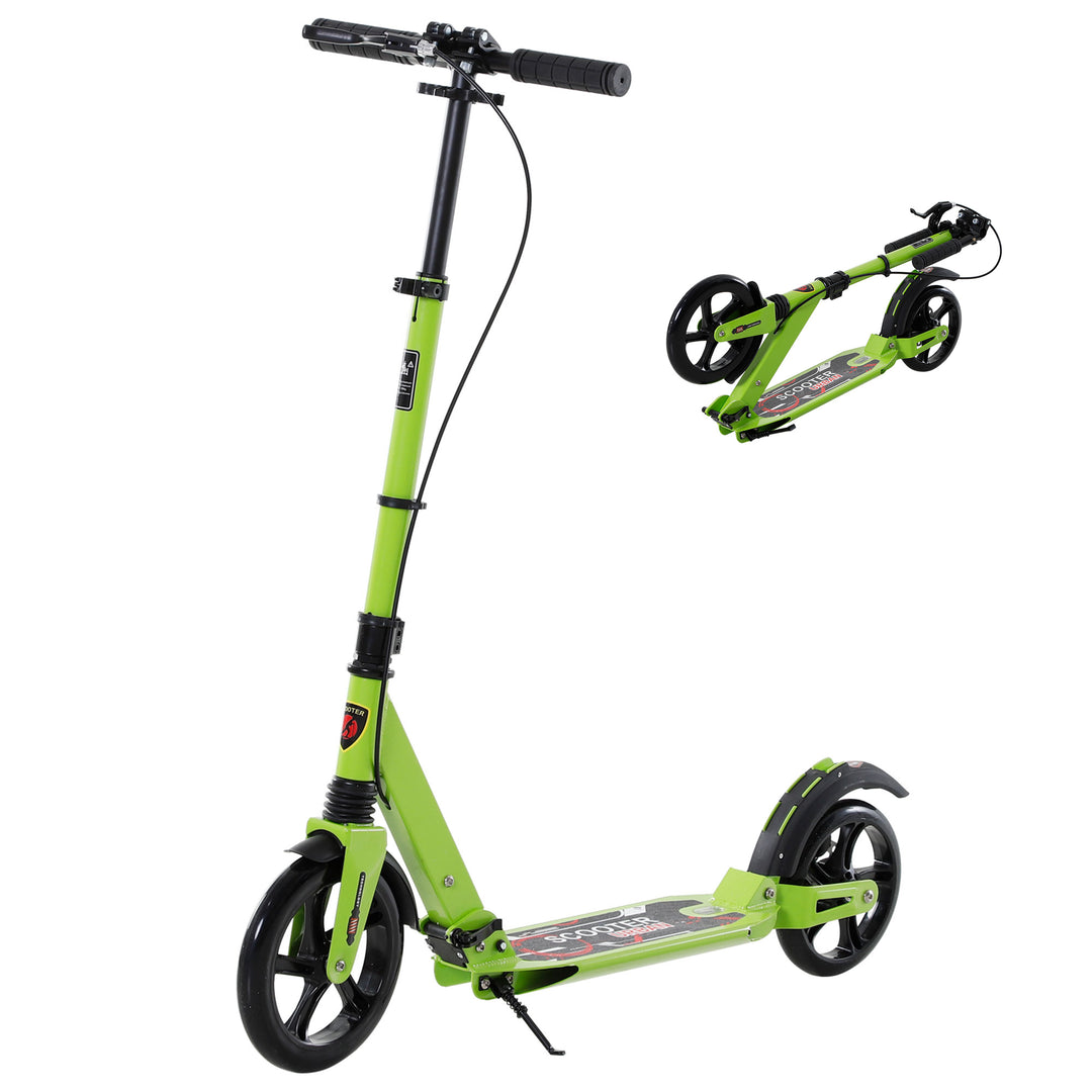 MCL Kick Scooter, Folding 2 Wheel Scooter for 14+ Teens Adults, with Dual Brake System, Dual Suspension, 230mm Big Wheels, 3 Adjustable Handlebar, up to 100KG, Green