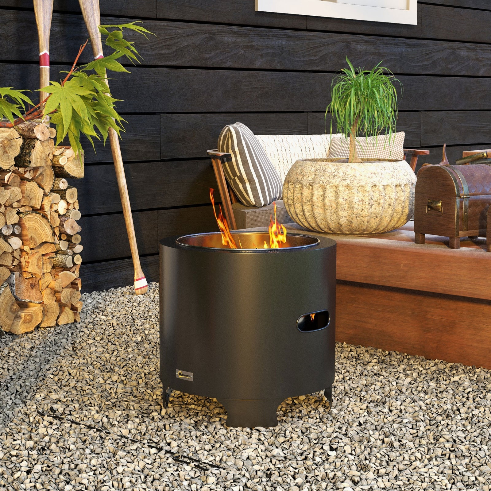 Smokeless Fire Pit, 45cm Portable Wood Burning Firepit, Round Metal Bo