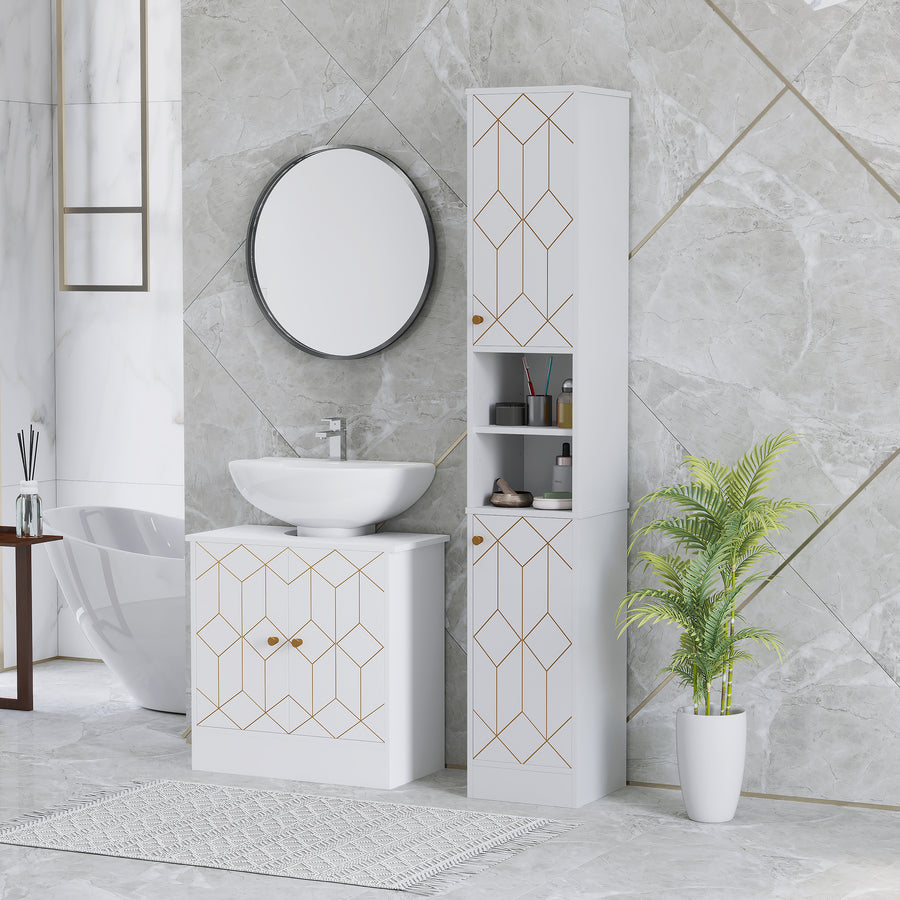 Tall Bathroom Storage Cabinet with Doors, Slim Bathroom Storage Unit with Adjustable Shelves, Freestanding Bathroom Storage Unit, White