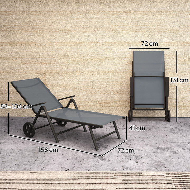 Five-Position Reclining Sun Lounger - Grey