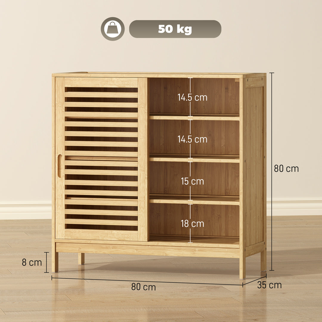 Bamboo Shoe Cabinet with 2 Sliding Slat Doors, 16Pairs, Adjustable She