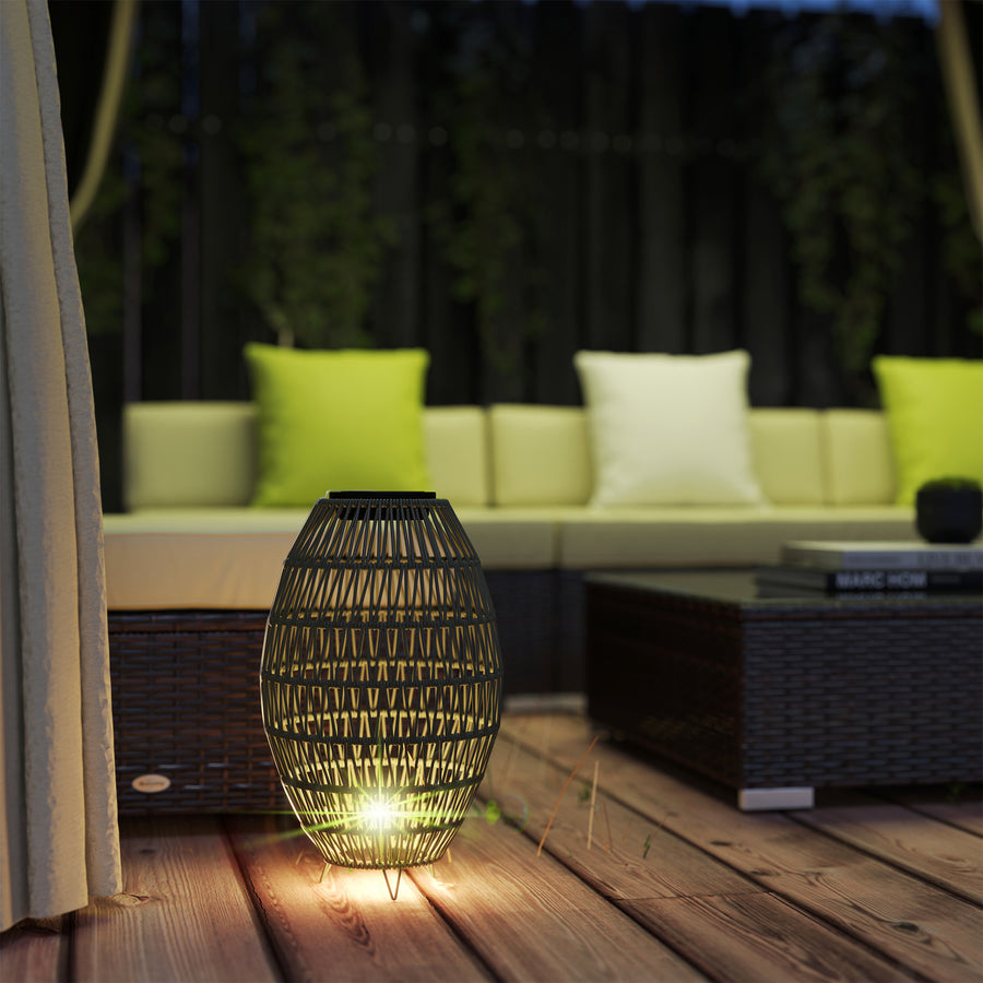 Rattan Solar Lamp, Garden Solar Lantern with Auto On/Off Light, IP44 Waterproof, Decorative Outdoor Rattan Lamp for Porch, Pathway, Dark Brown