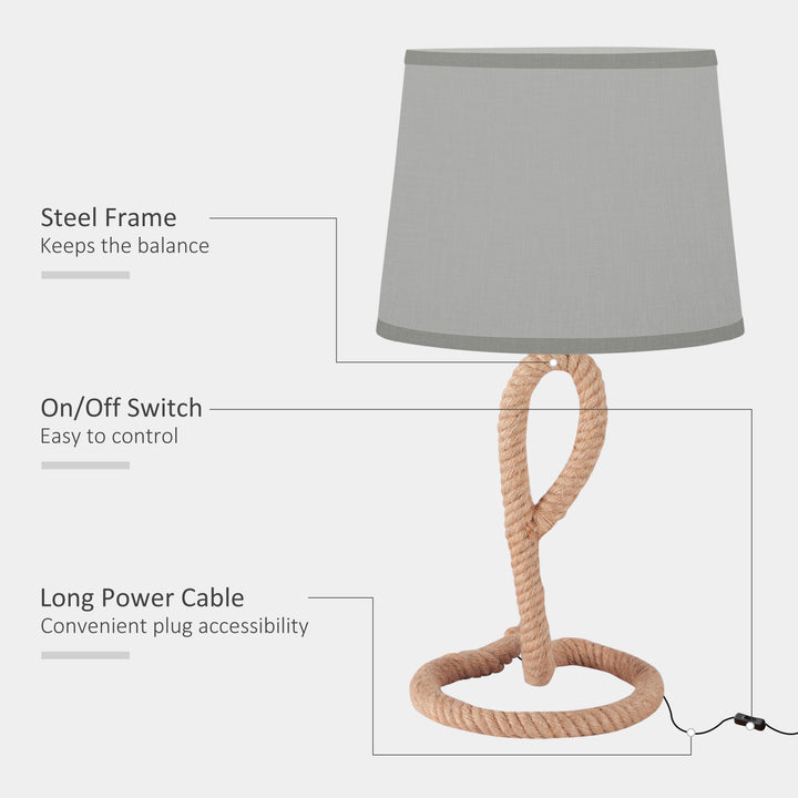 HOMCOM Farmhouse Table Lamp with Rope Base for E27 LED Halogen Bulb, Desk Fabric Light, Bedroom, Living room, Study