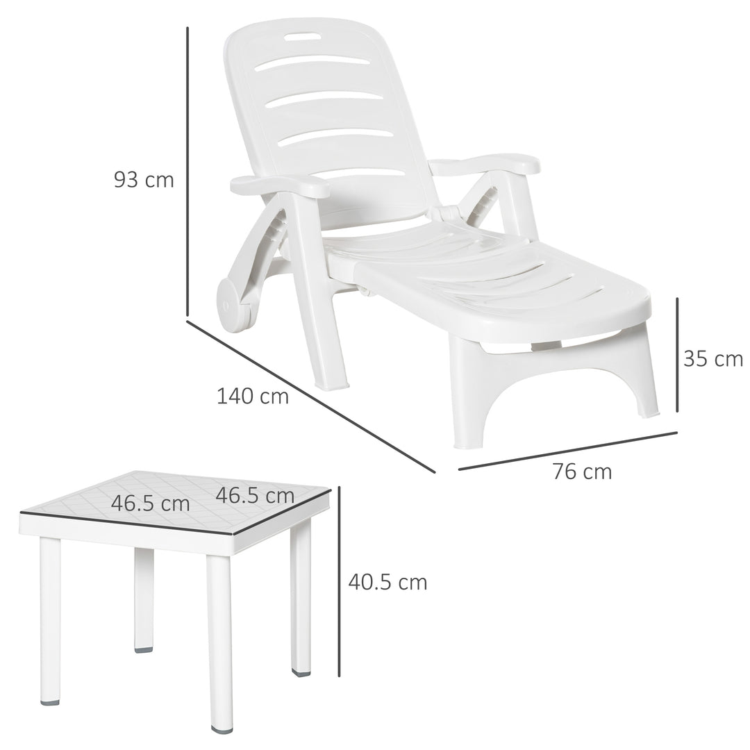 Outsunny 3pcs Outdoor Furniture Set, Garden Dining Table, 2 Lounge Chairs, 1 Side Table, White