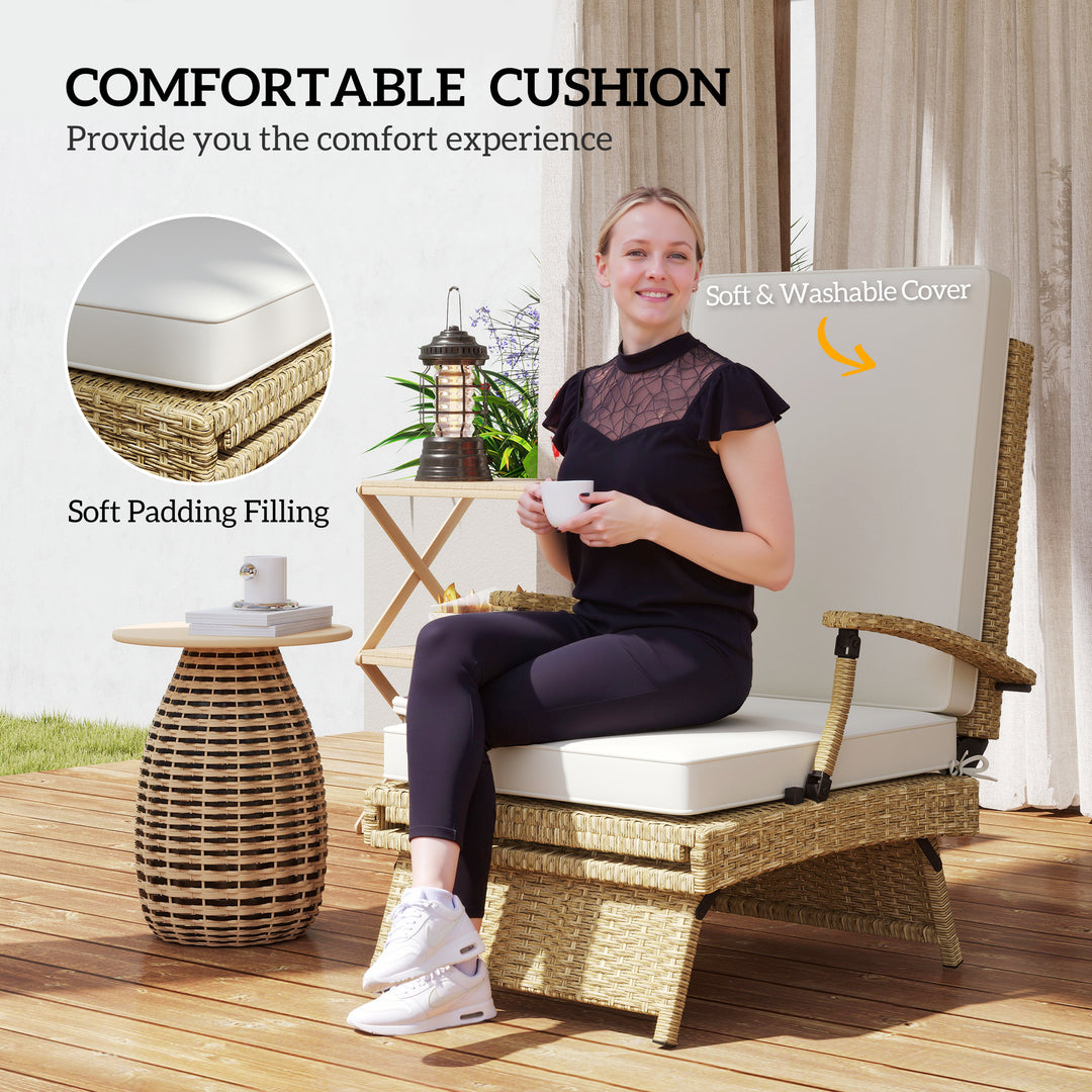80° Reclining Rattan Lounger - White/Beige