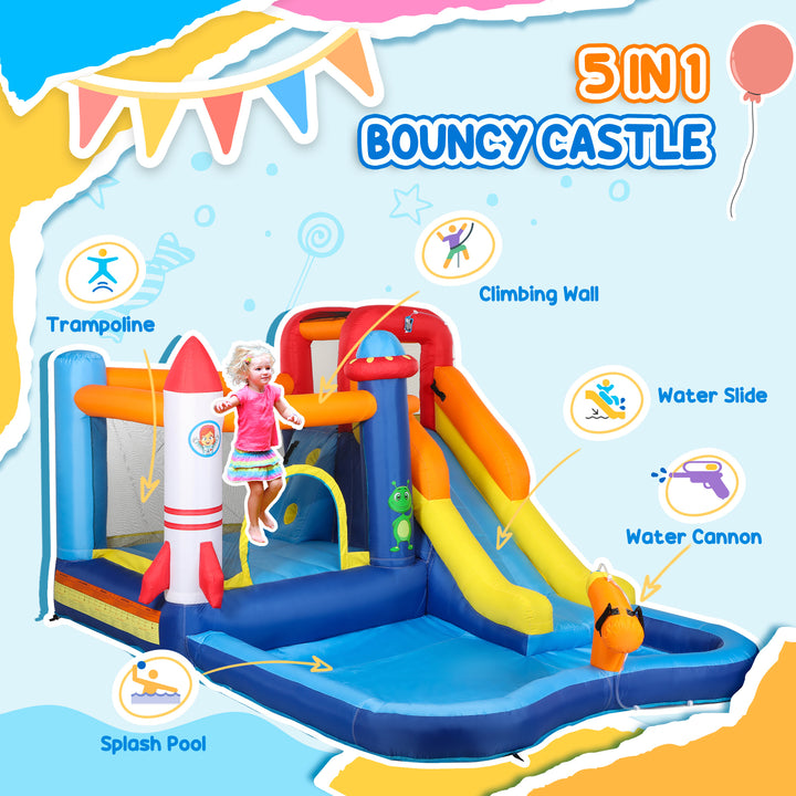 5 in 1 Bouncy Castle for Children with 550W Blower, Water Slide, Splas