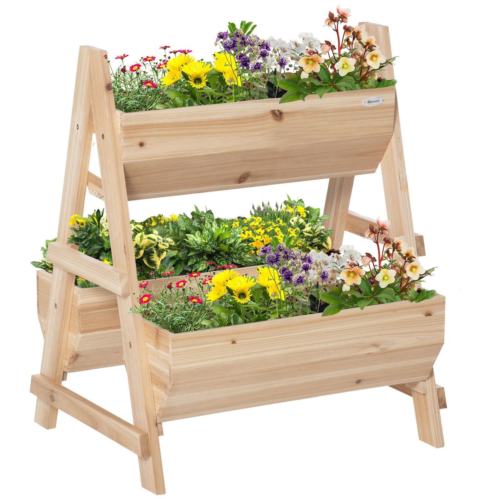 68cm x 57.5cm x 80.5cm 51L Wood Raised Garden Bed, Outdoor Planter Box with Stand, Nonwoven Fabric for Vegetables, Herbs, Flowers, Natural