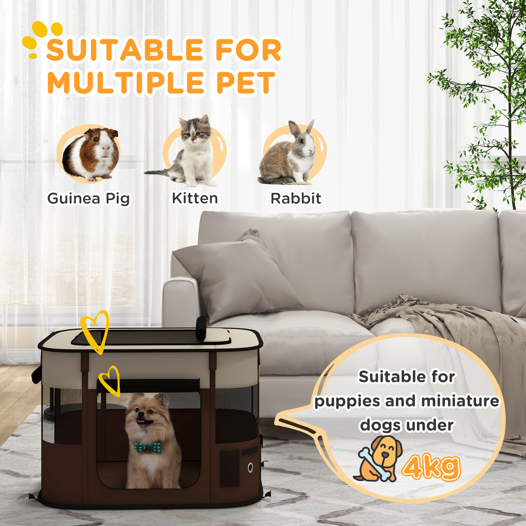 Foldable Dog Pen with Storage Bag for Indoor/Outdoor Use, Portable Pet playpen, with Ground Stakes - Brown