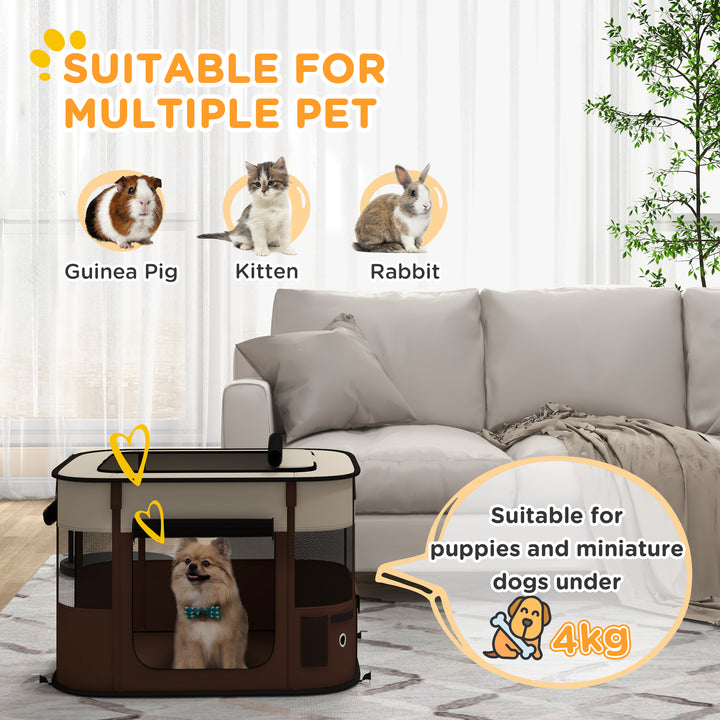 Foldable Dog Pen with Storage Bag for Indoor/Outdoor Use, Portable Pet playpen, with Ground Stakes - Brown