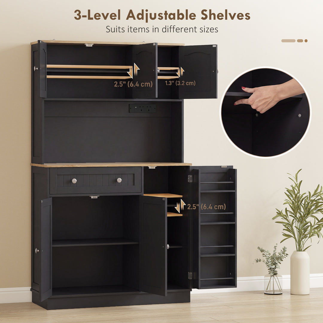 173 cm Tall Kitchen Cupboard with Charging Station, Pantry Storage Cab