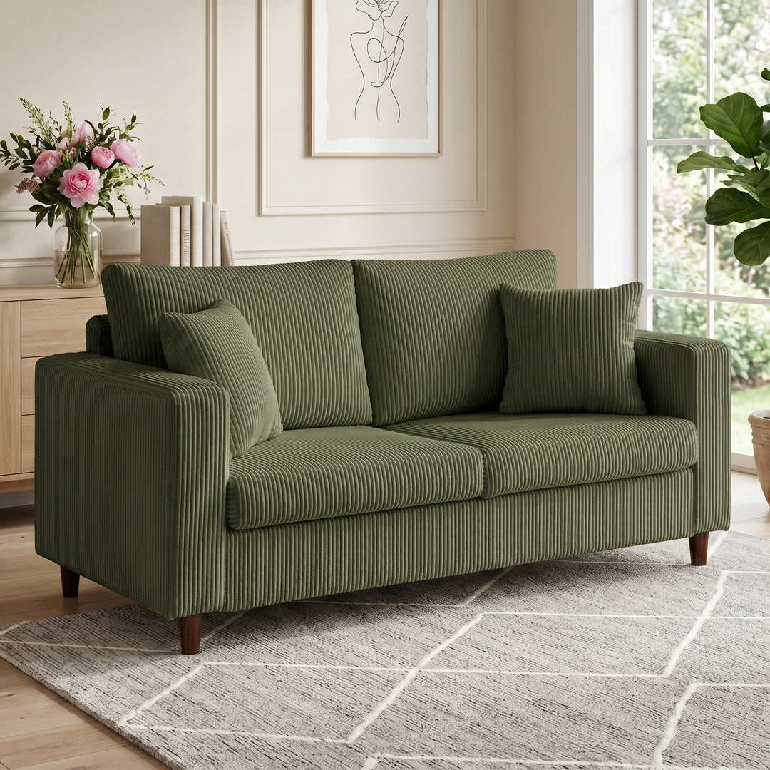 Loveseat Sofa with Wide Seat, Corduroy 2 Seater Couch with Deep Seat, 