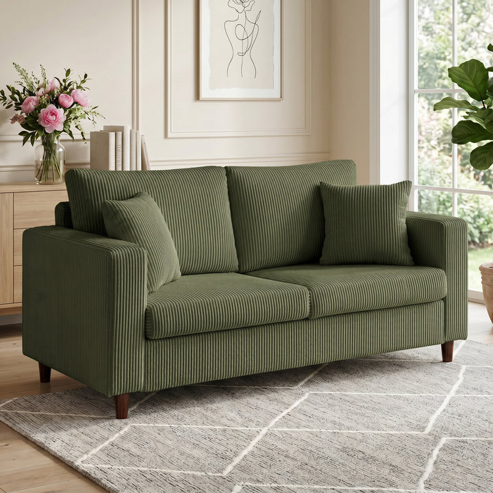 Loveseat Sofa with Wide Seat, Corduroy 2 Seater Couch with Deep Seat, 