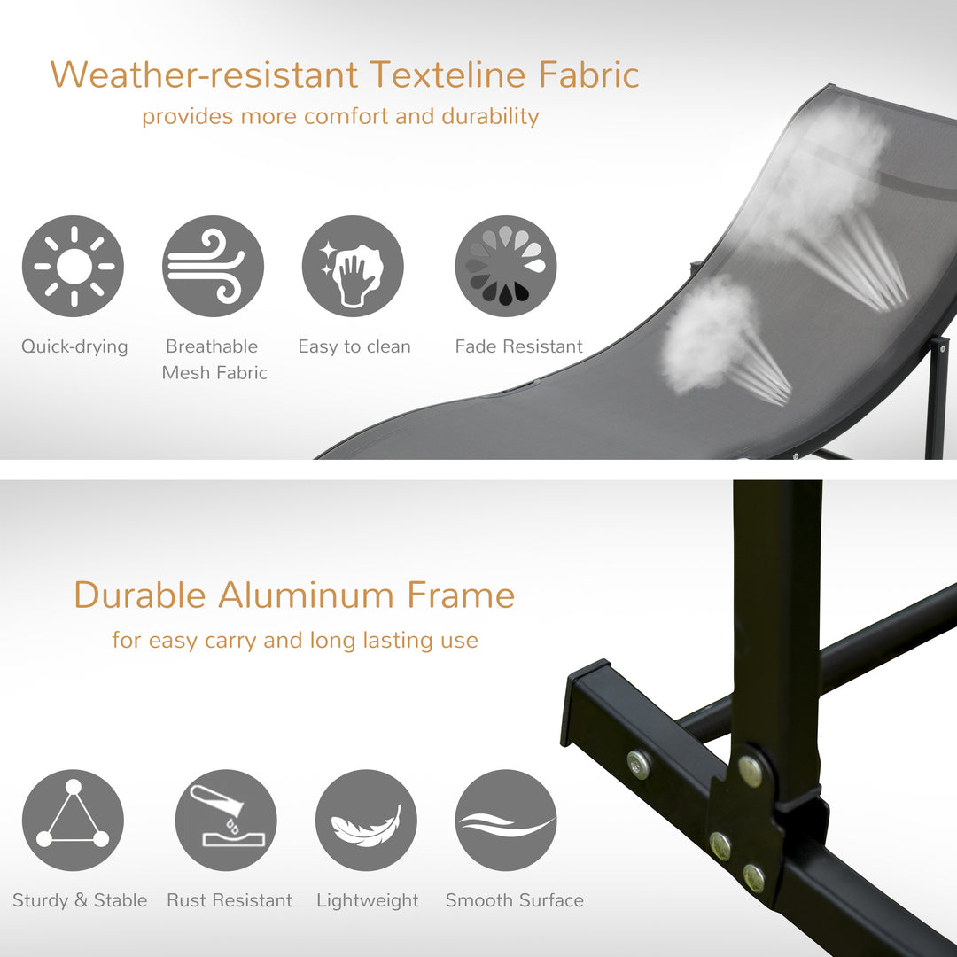 MCL Set of 2 S-shaped Foldable Lounge Chair Sun Lounger Reclining Outdoor Chair for Patio Beach Garden, Grey